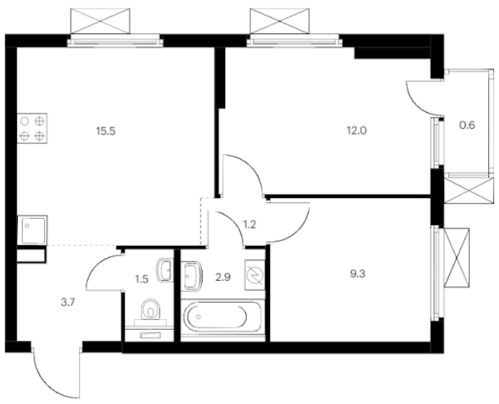 2-комнатная квартира 46.7 м², 6/14 эт., ЖК «Витебский парк»